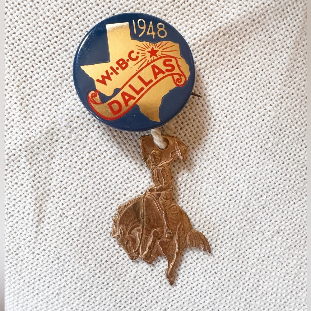 Vintage 1948 W.I.B.C. Dallas Texas Tournament Pin with Rodeo Cowboy Medal